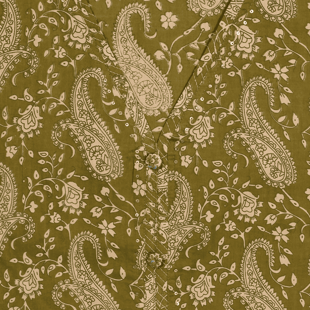 Mehandi Green Sanganeri Print Cotton Unstitched Suit Set