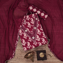 Merlot Red Silk Unstitched Salwar Suit