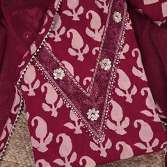 Merlot Red Silk Unstitched Salwar Suit