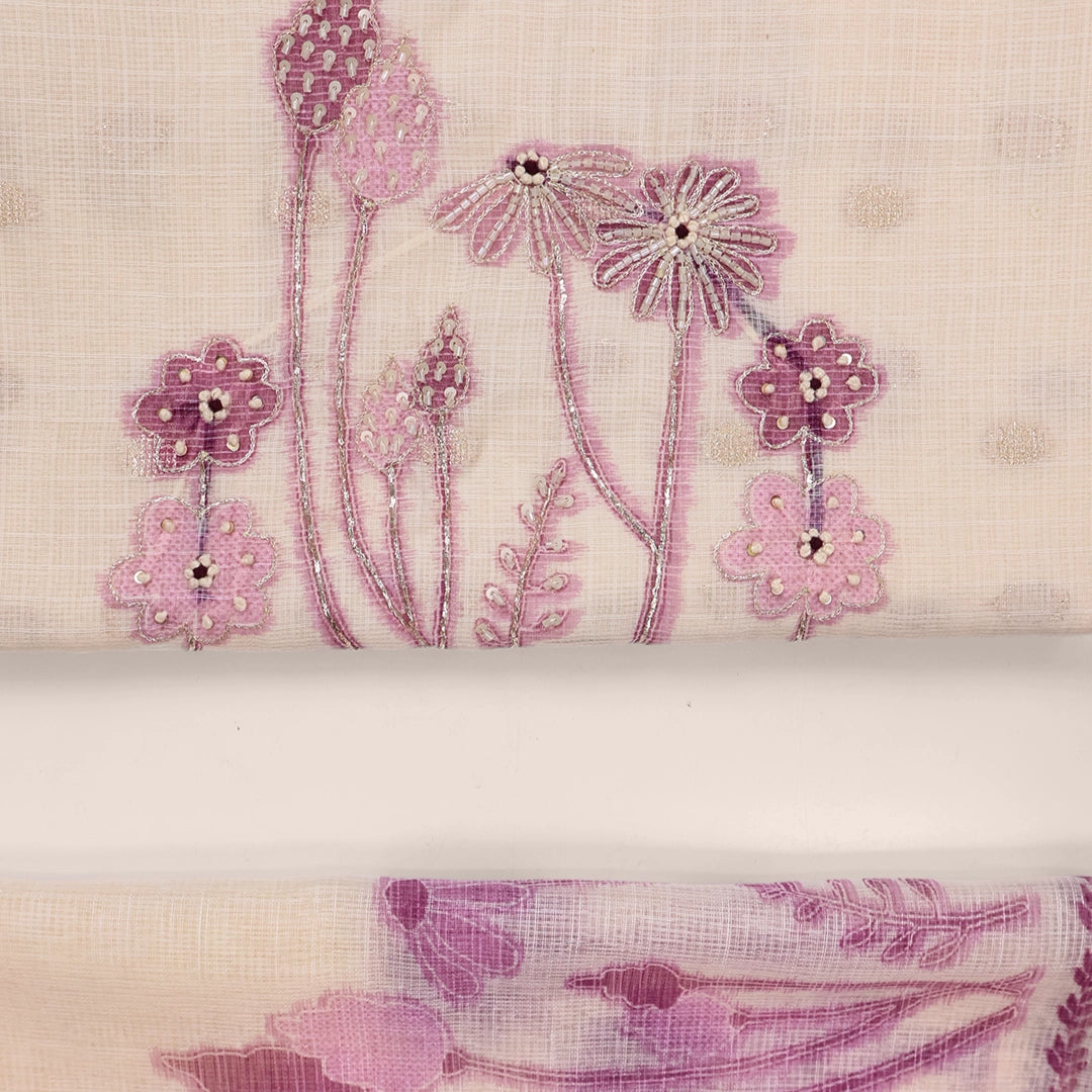 Mesmerising Lavender Kota Doriya Unstitched Suit Set