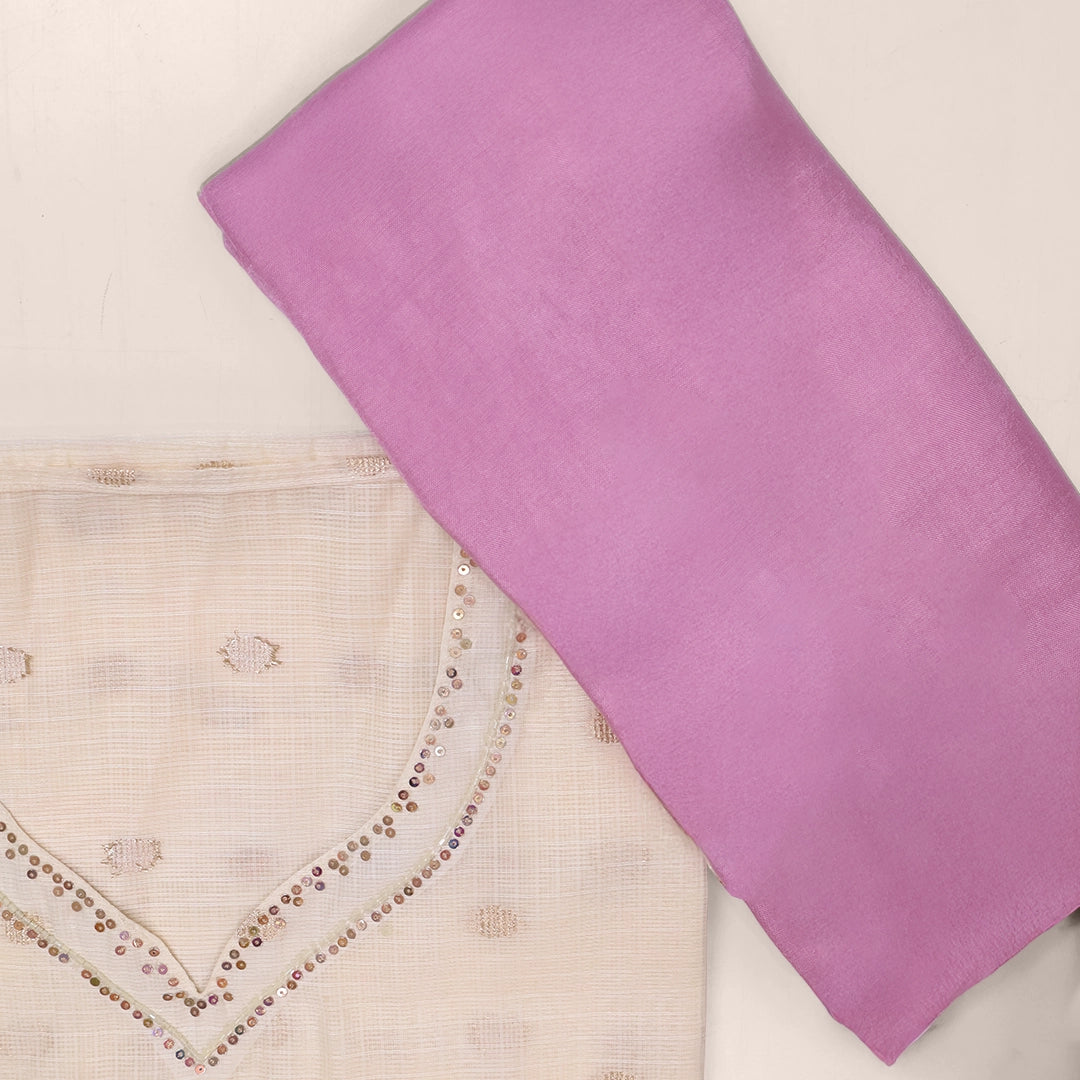 Mesmerising Lavender Kota Doriya Unstitched Suit Set