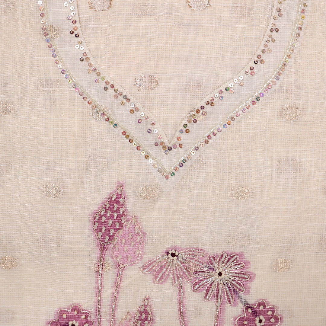Mesmerising Lavender Kota Doriya Unstitched Suit Set