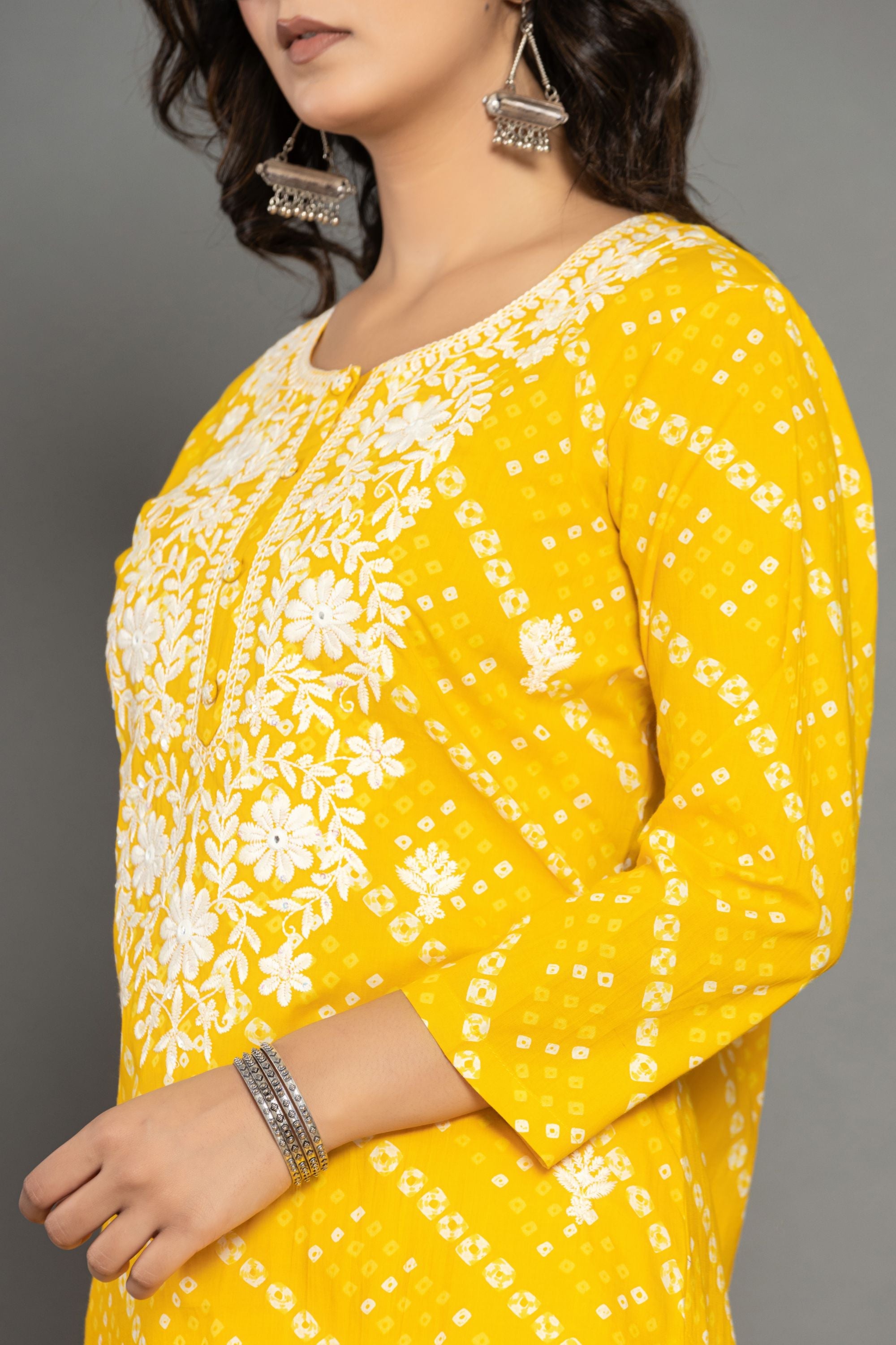 Monsoon Yellow Bhandej Cotton Suit Set