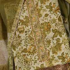Moss Green Kalamkari Cotton Unstitched Salwar Suit