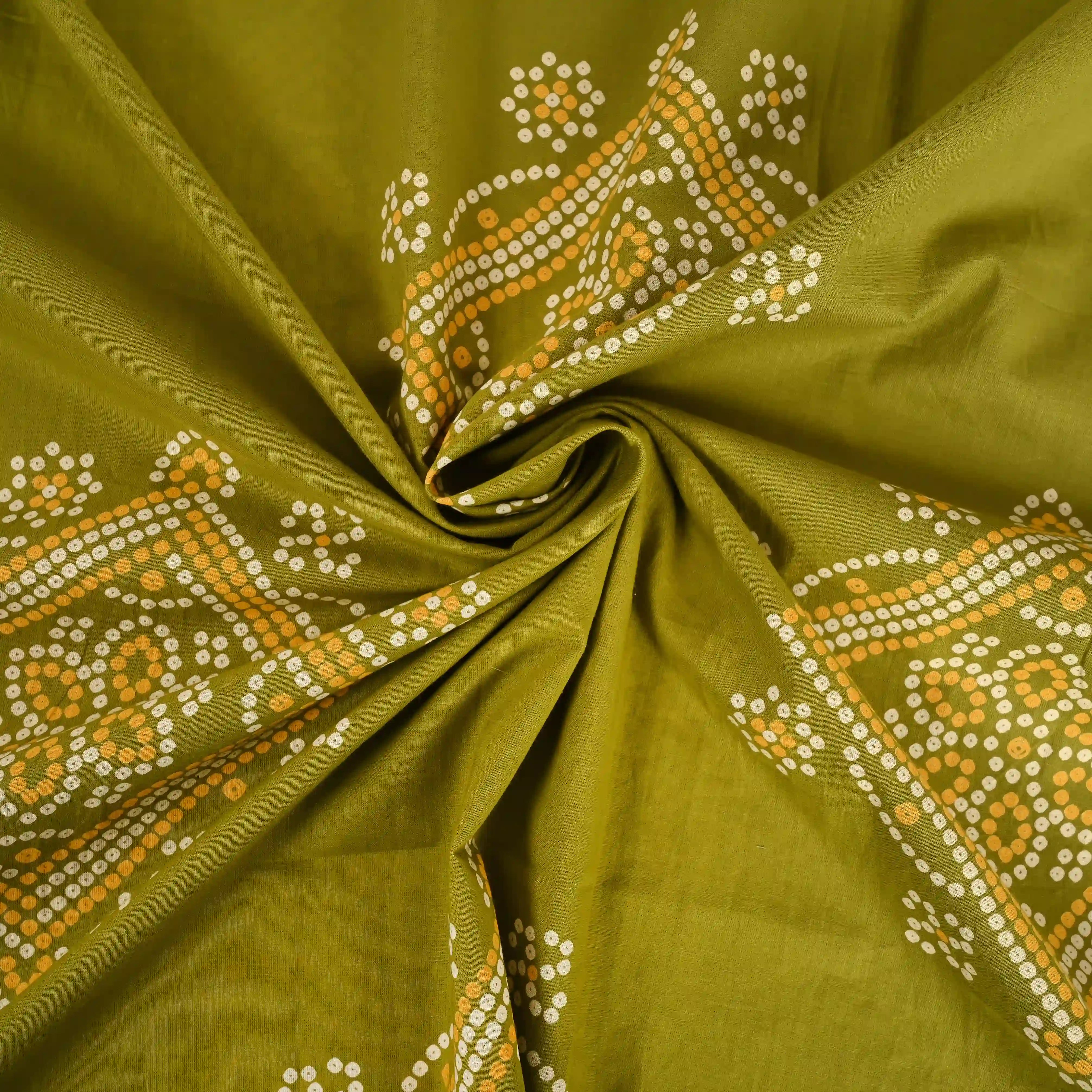 Moss Mehandi Bandhani Cotton Unstitched Suit Set
