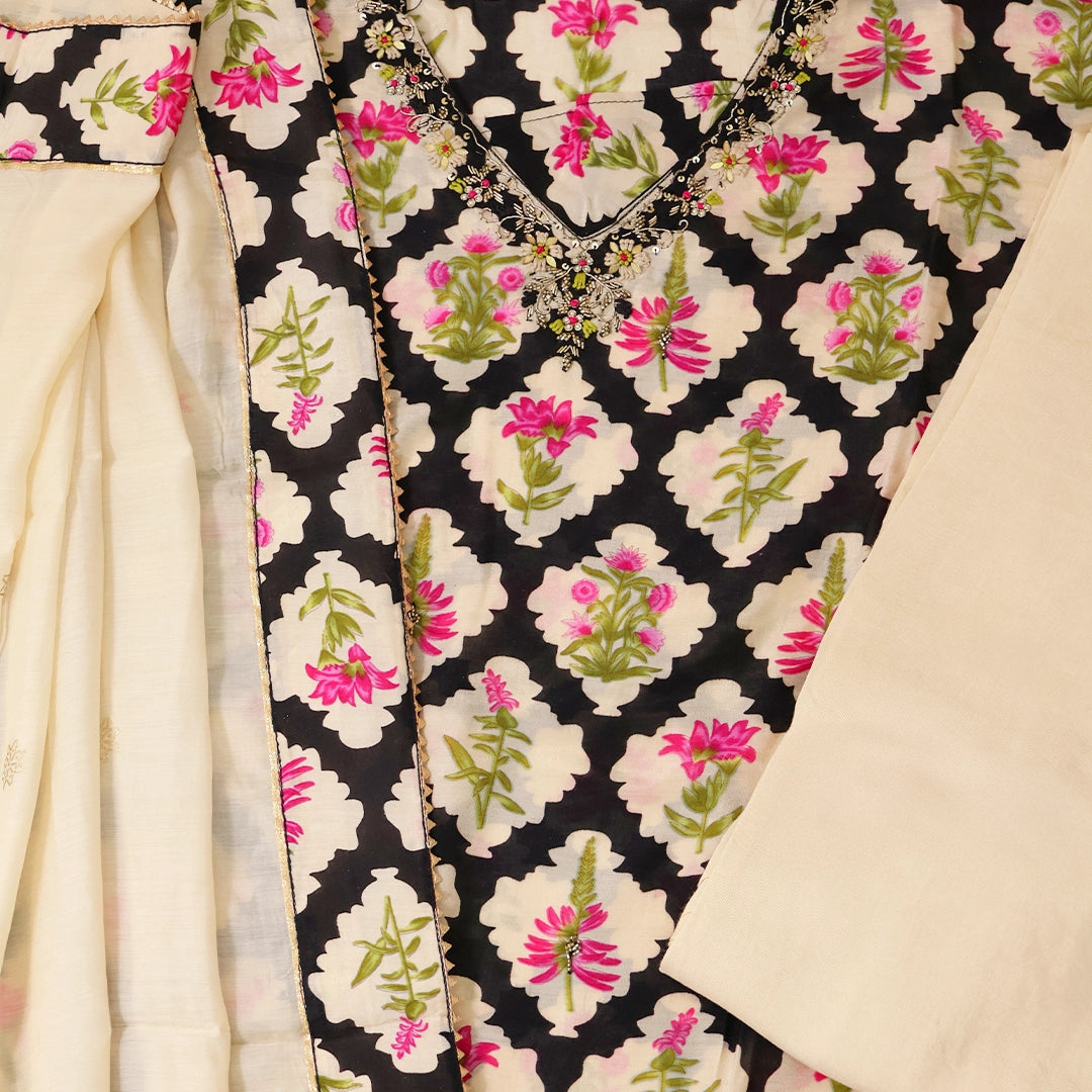 Motif Print Muslin Unstitched Suit Set