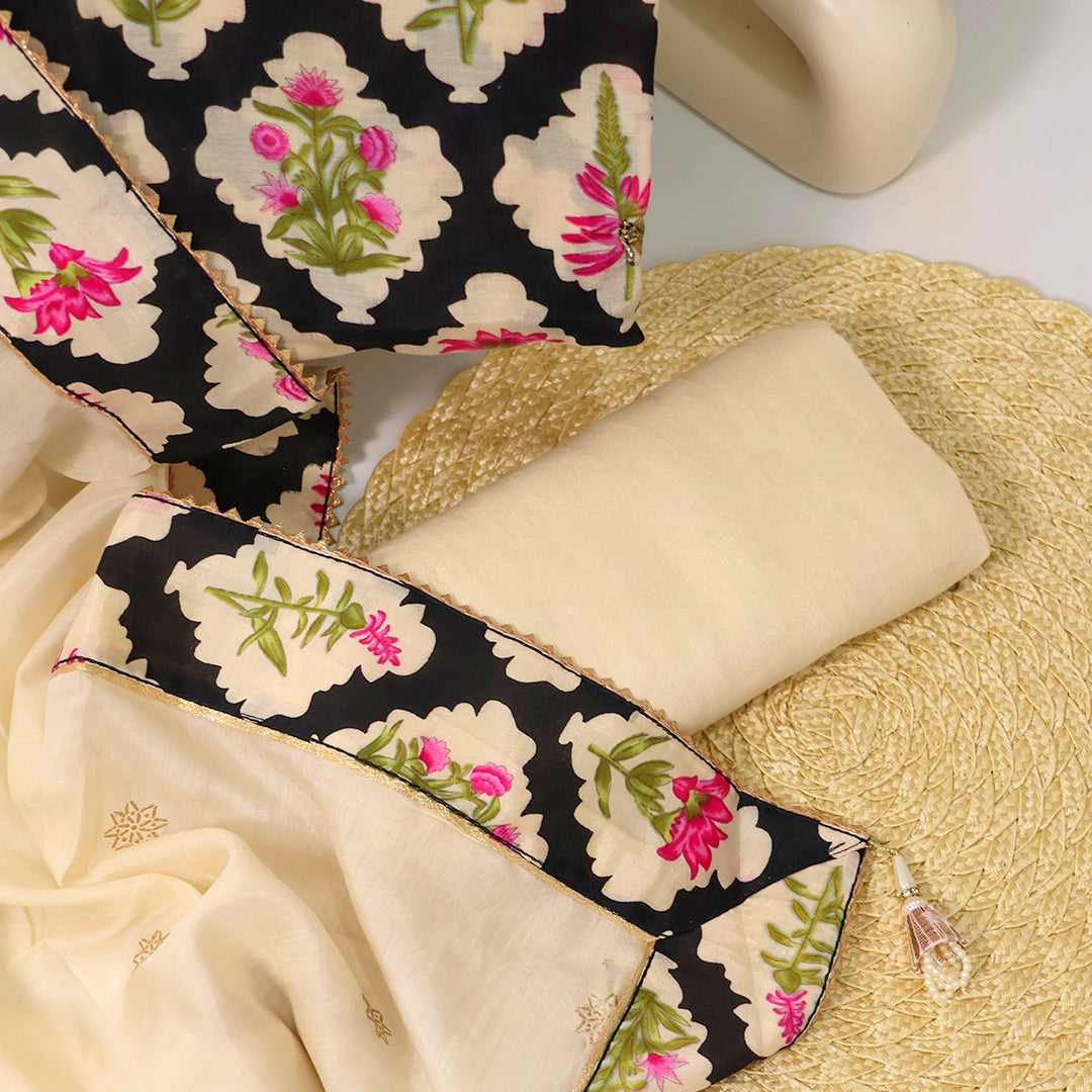 Motif Print Muslin Unstitched Suit Set