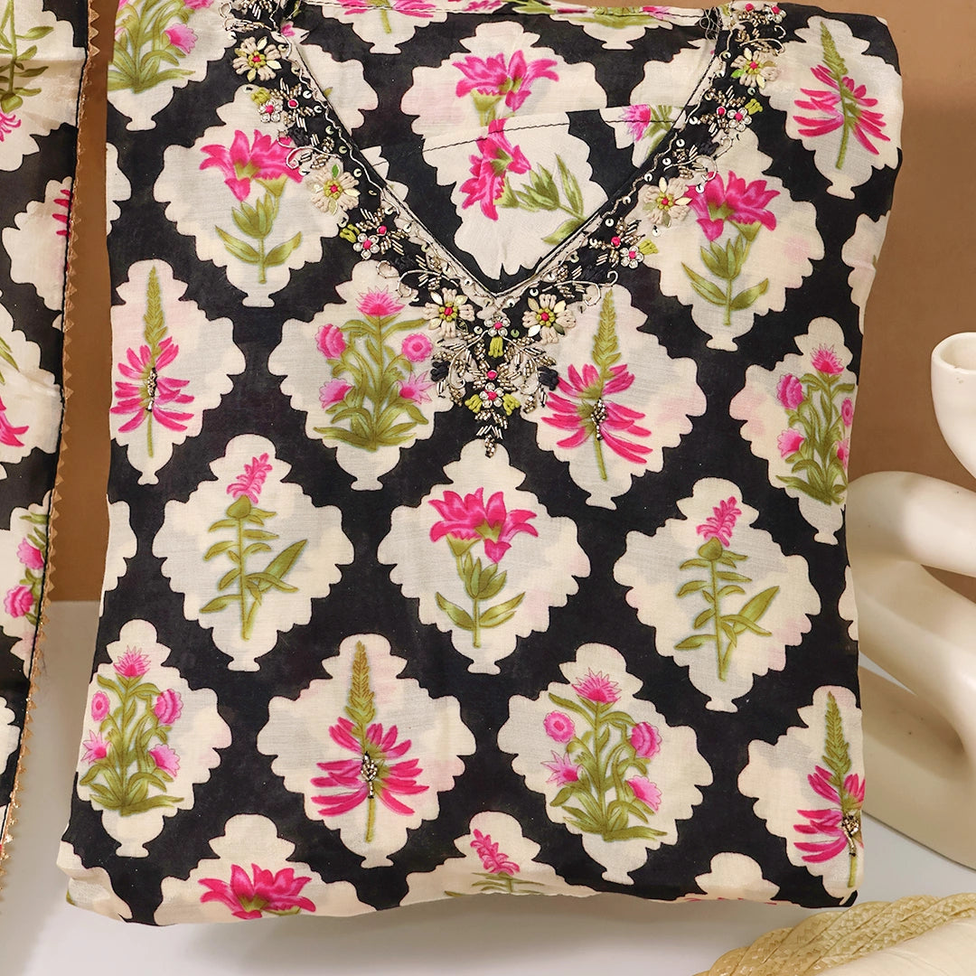 Motif Print Muslin Unstitched Suit Set