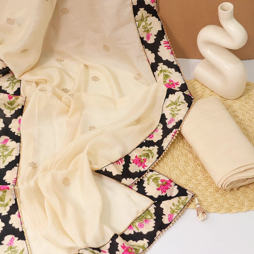 Motif Print Muslin Unstitched Suit Set