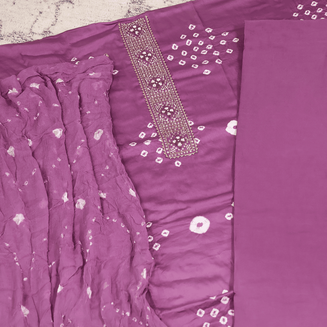 Mountbatten Pink Bhandej Cotton Unstitched Suit Set