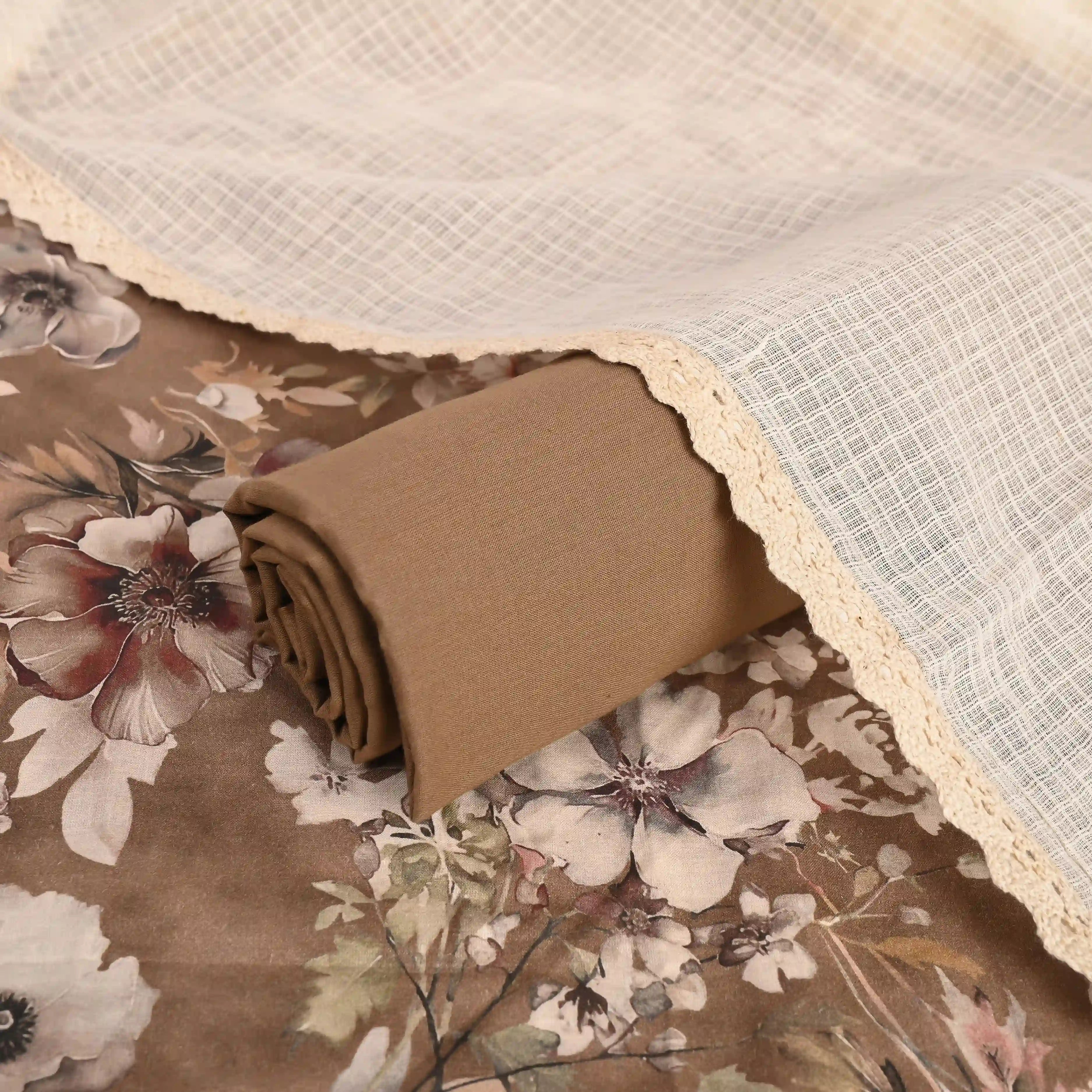 Muddy Floral Cotton Unstitched Suit Set