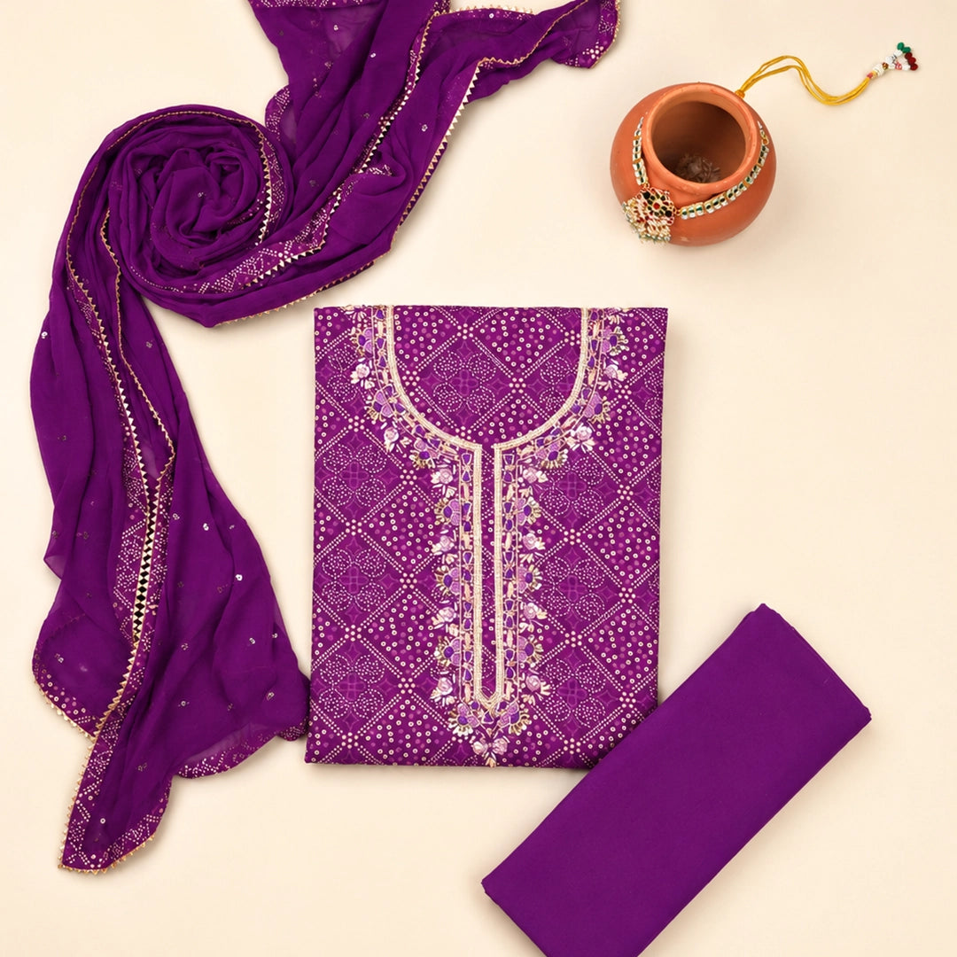 Mulberry Purple Cotton Unstitched Suit Set