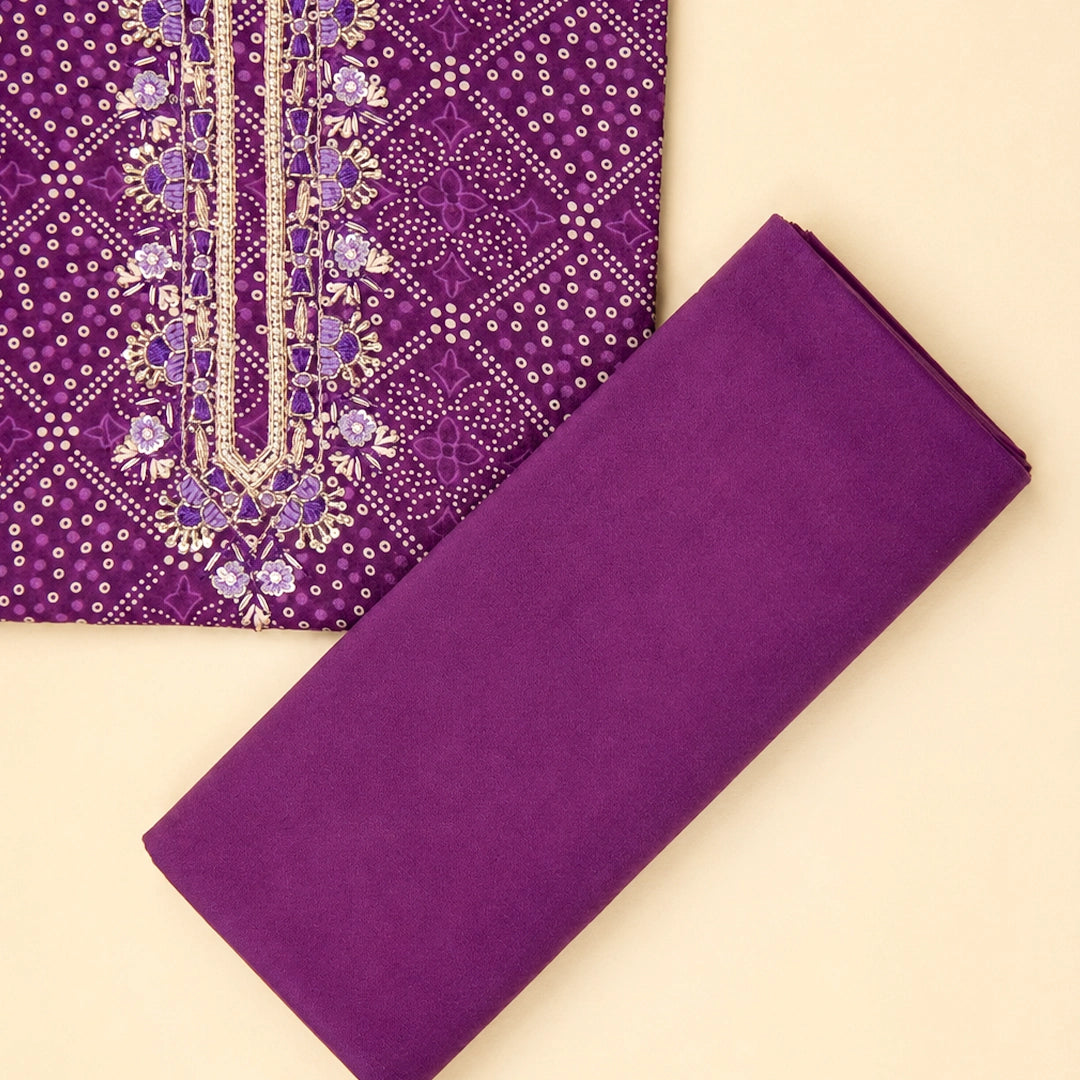 Mulberry Purple Cotton Unstitched Suit Set