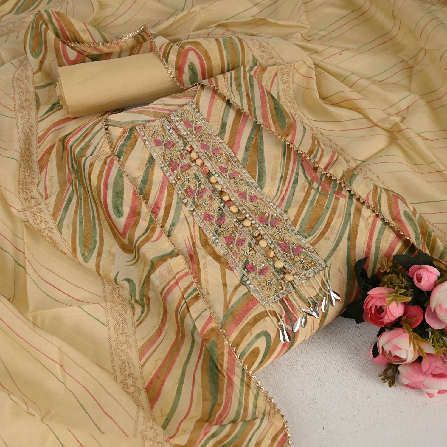 Multi Leheriya Cotton Suit Set