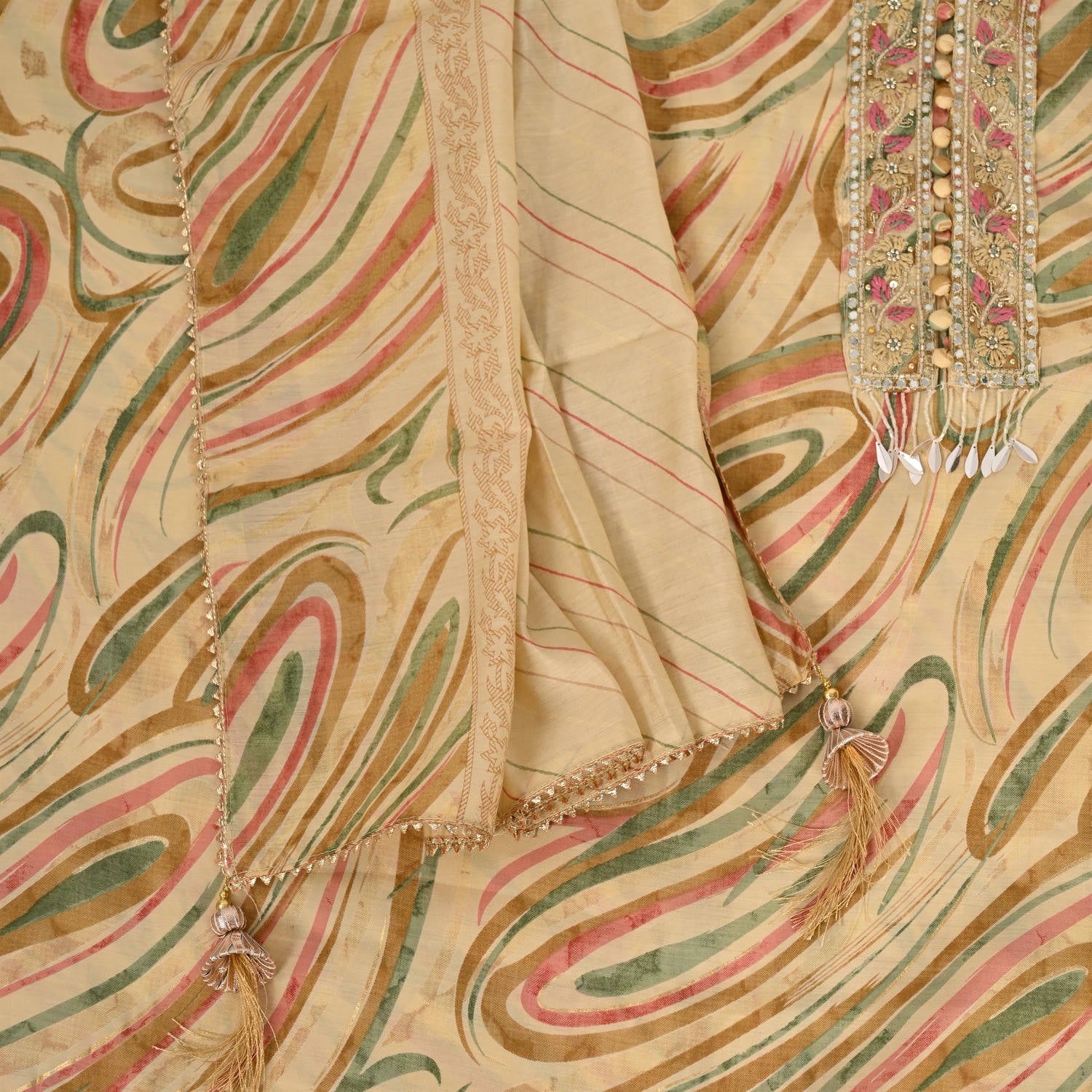 Multi Leheriya Cotton Suit Set