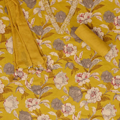Munsell Mustard V Neck Cotton Unstitched Salwar Suit