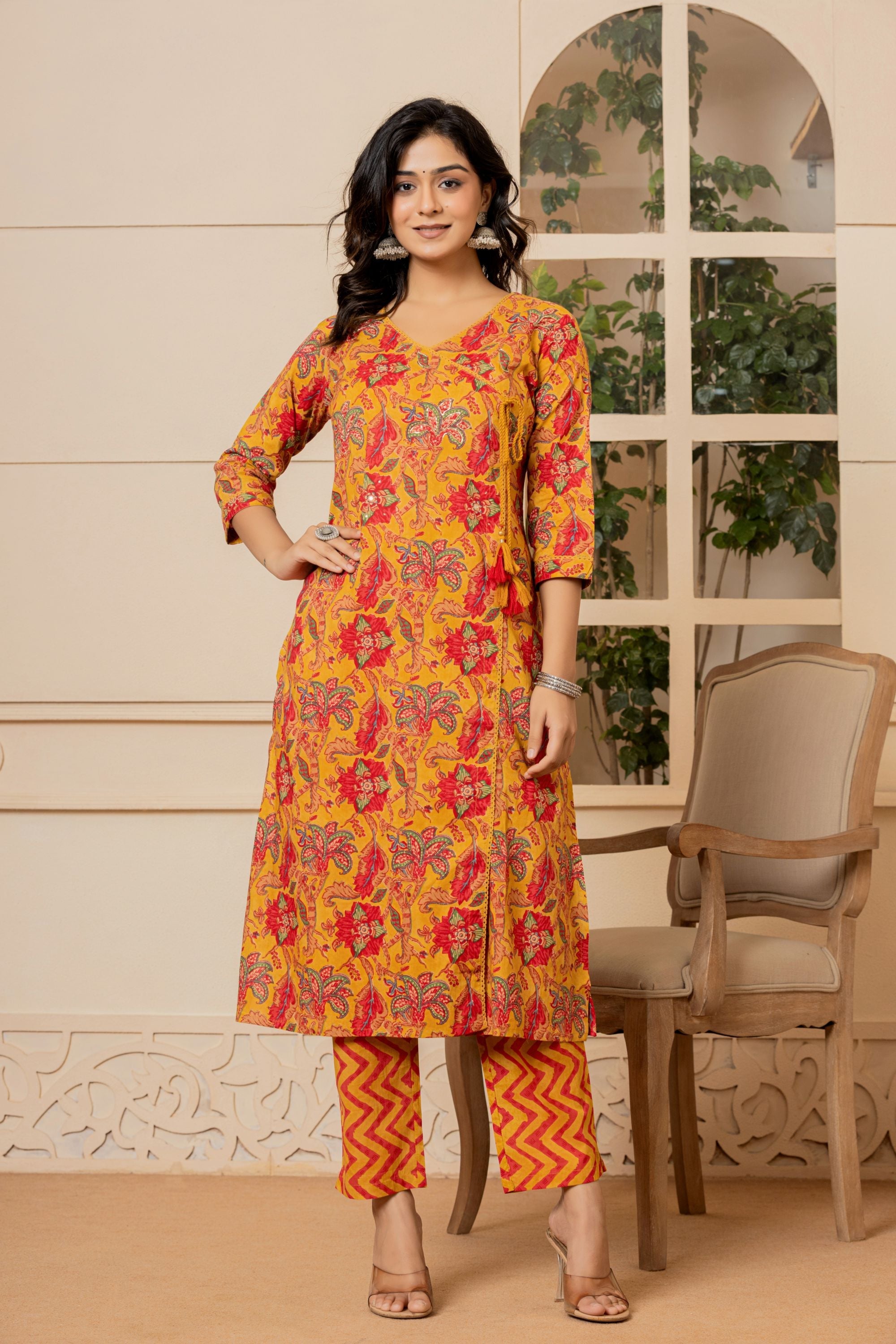 Mustard Kalamkari Cotton Suit Set