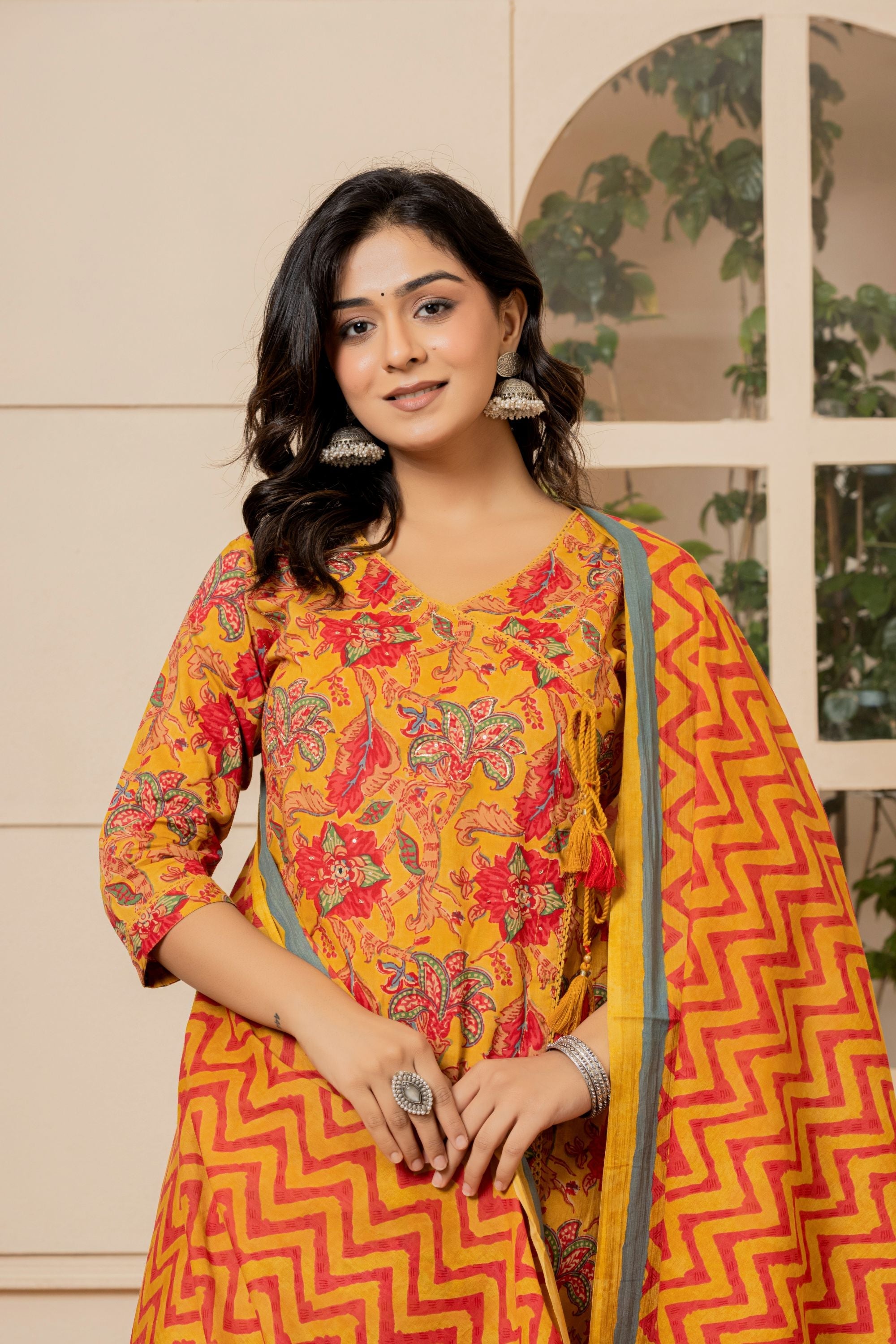 Mustard Kalamkari Cotton Suit Set