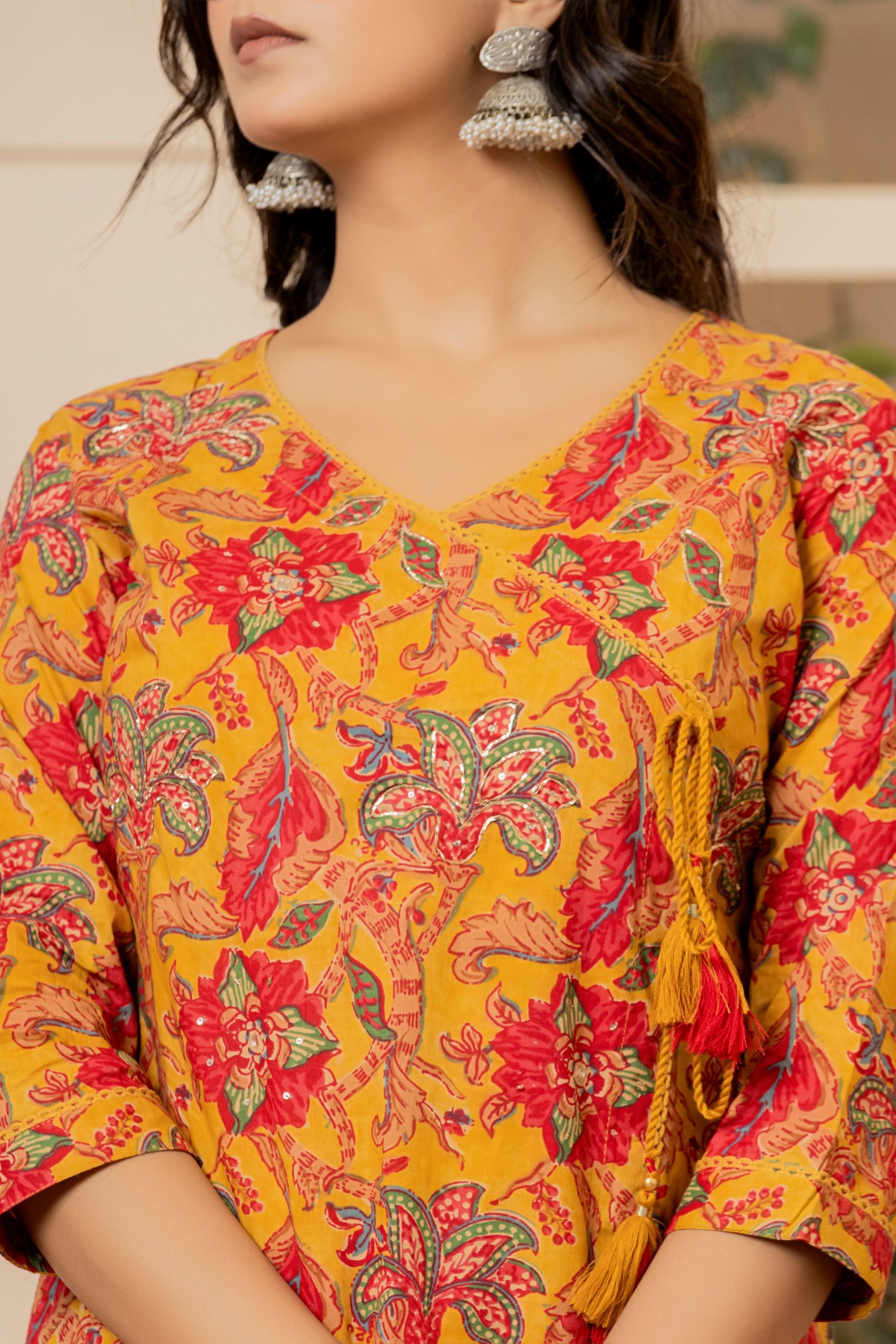 Mustard Kalamkari Cotton Suit Set