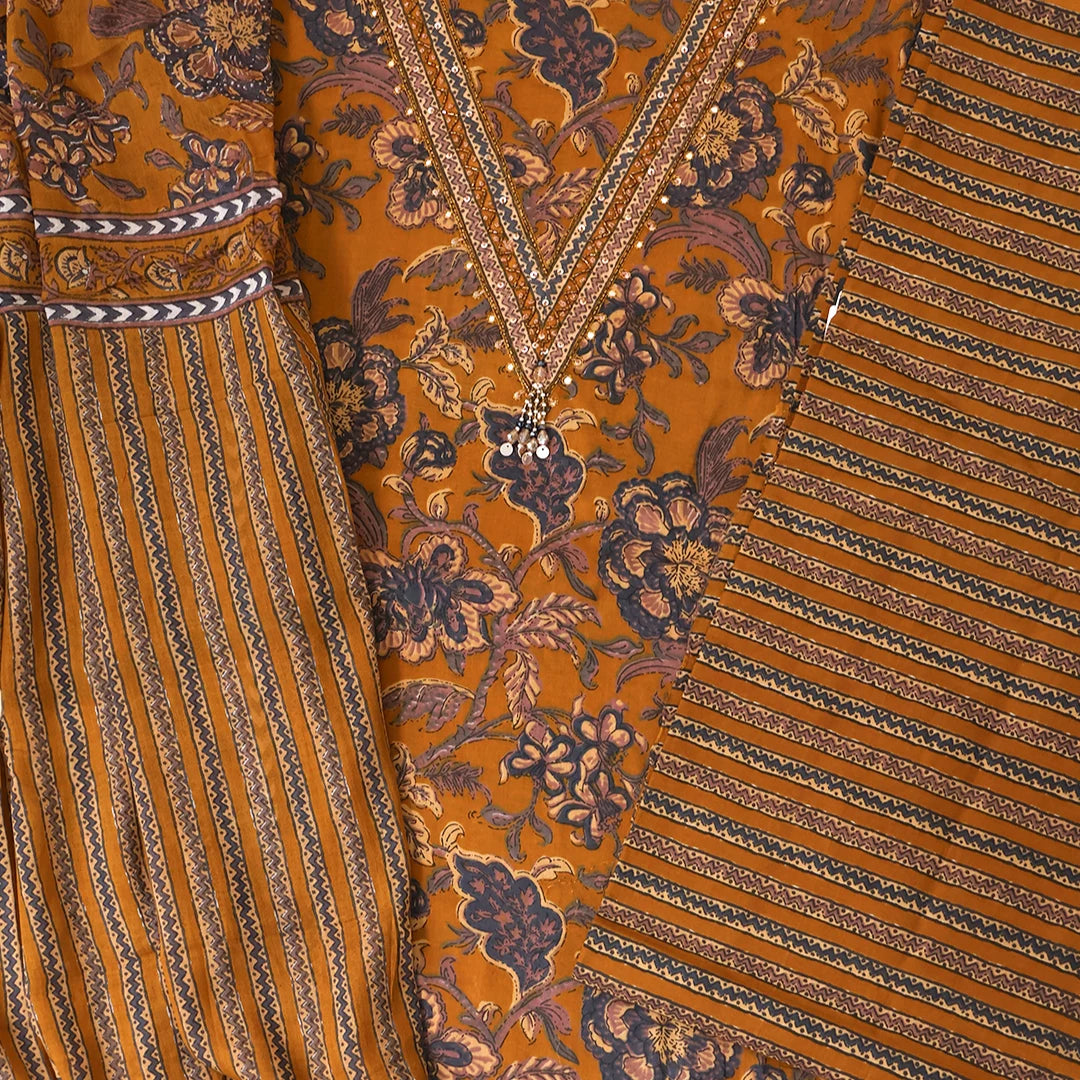 Mustard Kalamkari Cotton Unstitched Suit Set