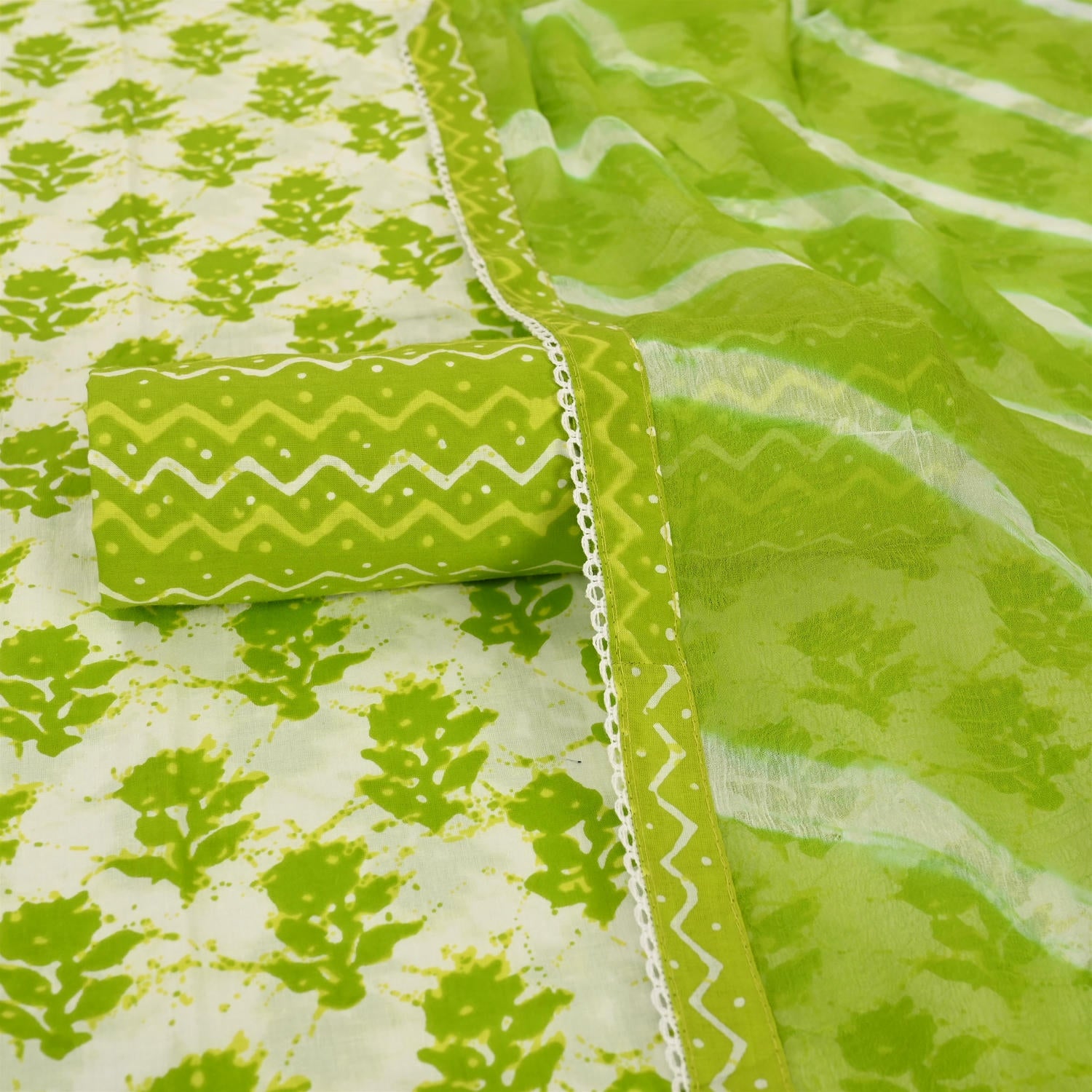 Neon Green Batiq Cotton Unstitched Suit Set