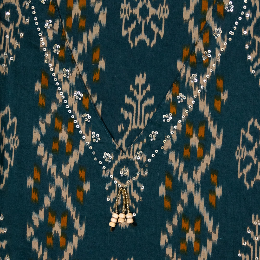 Ocean Blue Ikhat Cotton Unstitched Suit Set