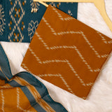 Ocean Blue Ikhat Cotton Unstitched Suit Set