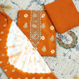 Orange Chinnon Bhandej Unstitched Suit Set