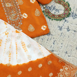 Orange Chinnon Bhandej Unstitched Suit Set