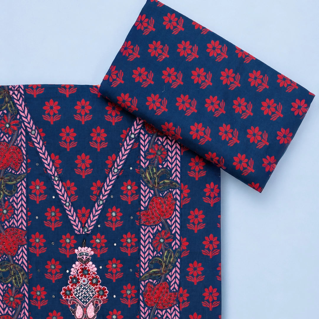 Oxedised Blue Bagru Cotton Unstitched Suit Set