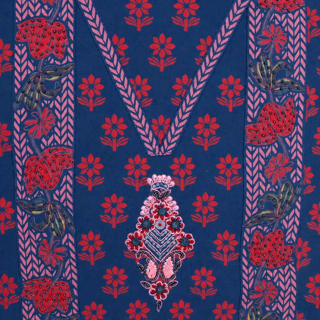 Oxedised Blue Bagru Cotton Unstitched Suit Set