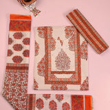 Parchment Biege Mughal Cotton Unstitched Suit Set