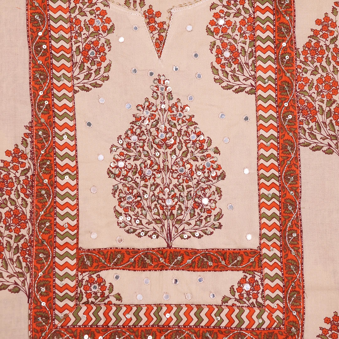Parchment Biege Mughal Cotton Unstitched Suit Set