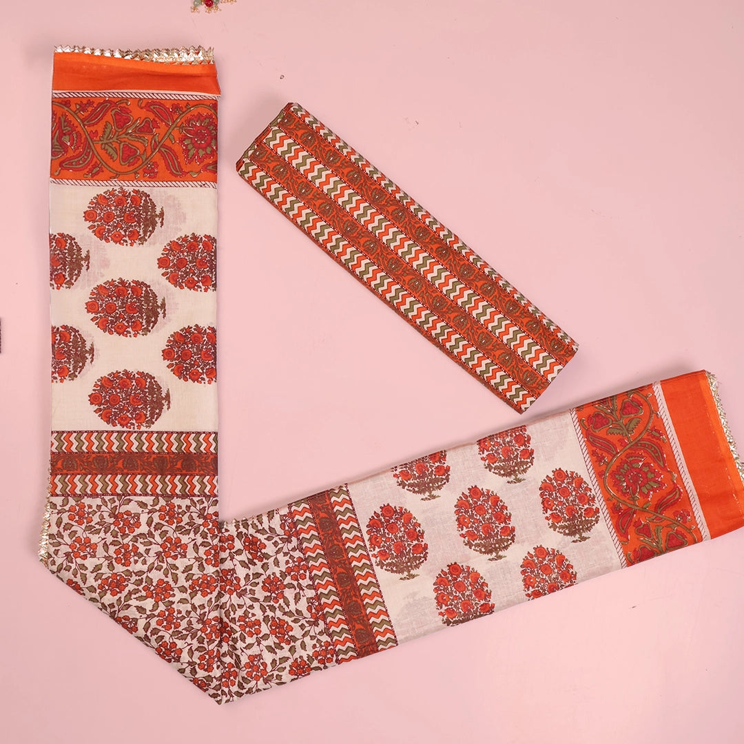 Parchment Biege Mughal Cotton Unstitched Suit Set