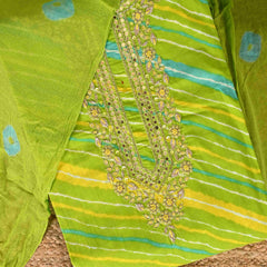 Parrot Green Leheriya Cotton Suit Set