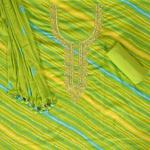 Parrot Green Leheriya Cotton Suit Set