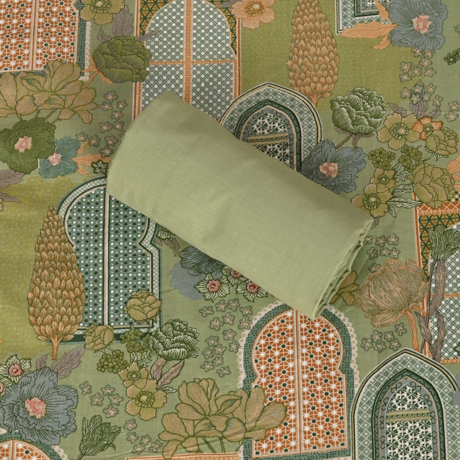 Pastel Green Unique Print Cotton Unstitched Salwar Suit