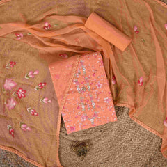 Pastel Peach Floral Cotton Unstitched Suit Set