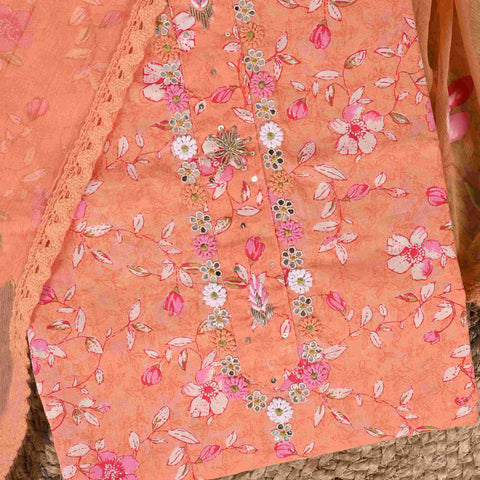 Pastel Peach Floral Cotton Unstitched Suit Set