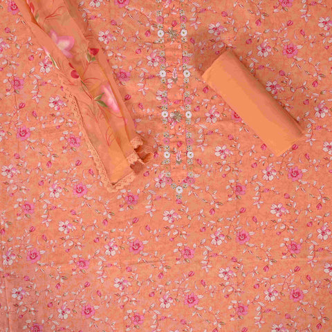 Pastel Peach Floral Cotton Unstitched Suit Set