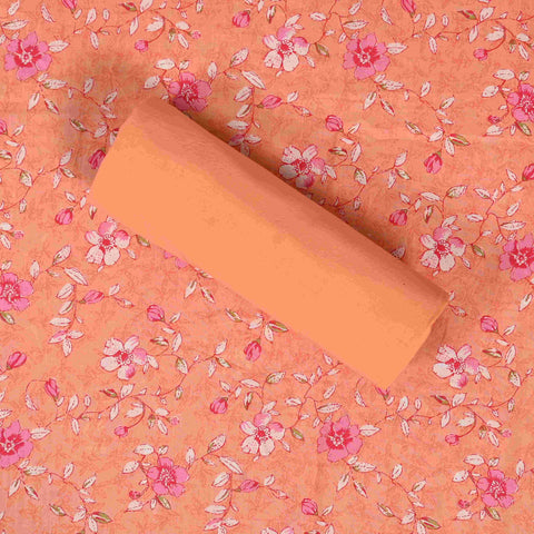Pastel Peach Floral Cotton Unstitched Suit Set