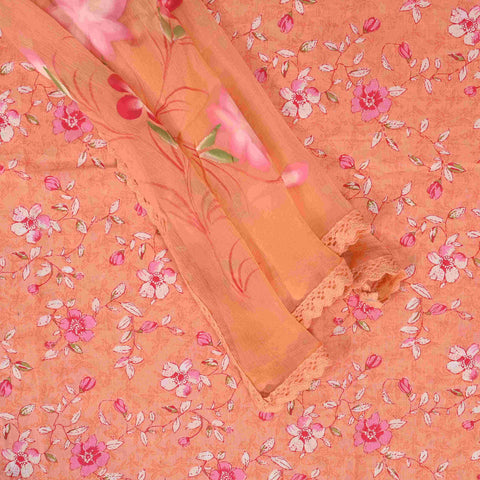 Pastel Peach Floral Cotton Unstitched Suit Set