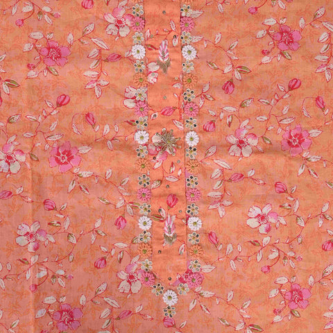 Pastel Peach Floral Cotton Unstitched Suit Set