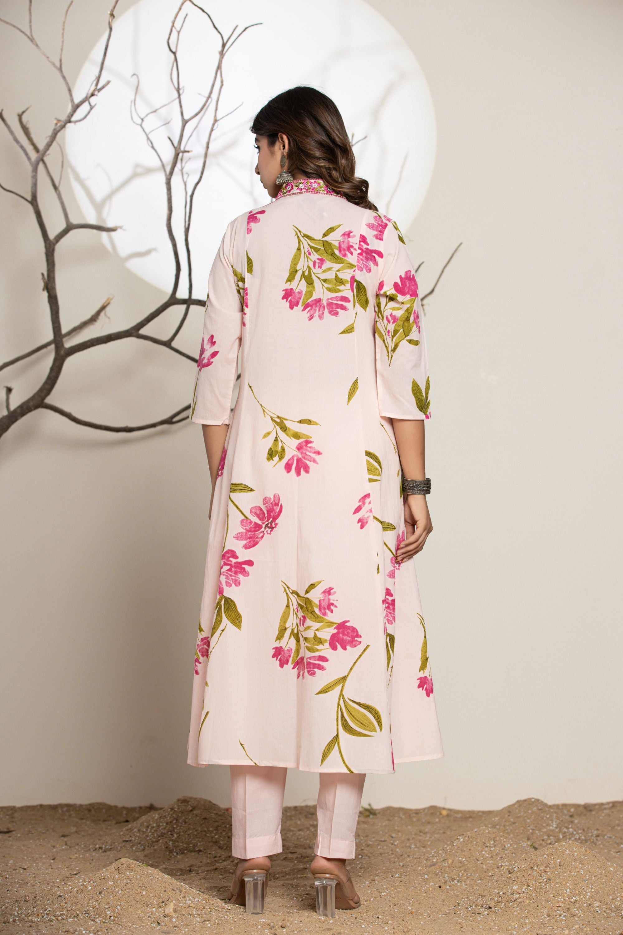 Pastel Pink Flip Collor Cotton Suit Set