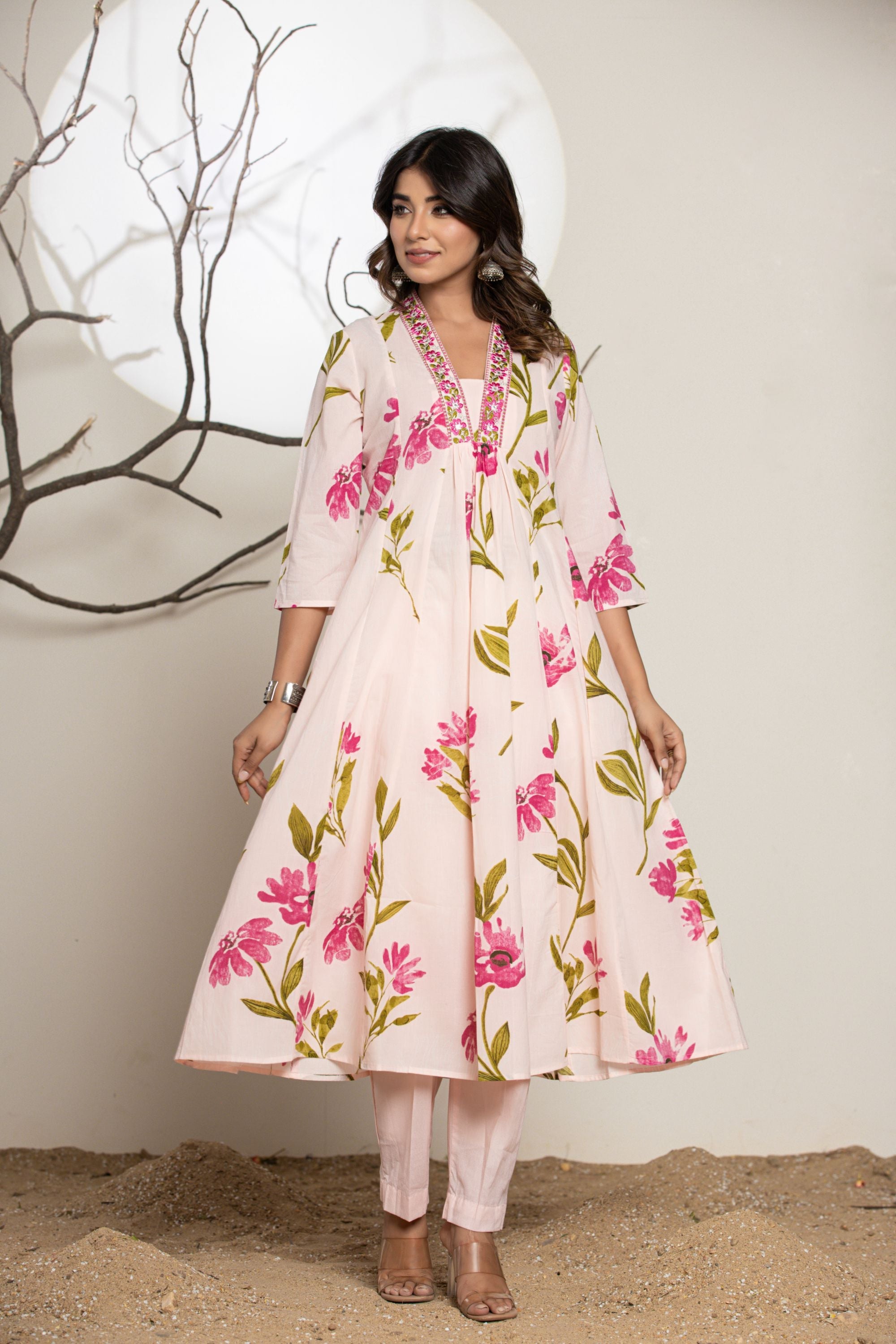 Pastel Pink Flip Collor Cotton Suit Set