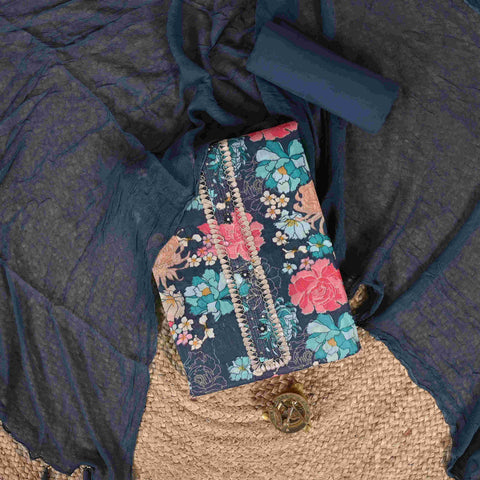 Pewter Grey Cotton Unstitched Suit Set