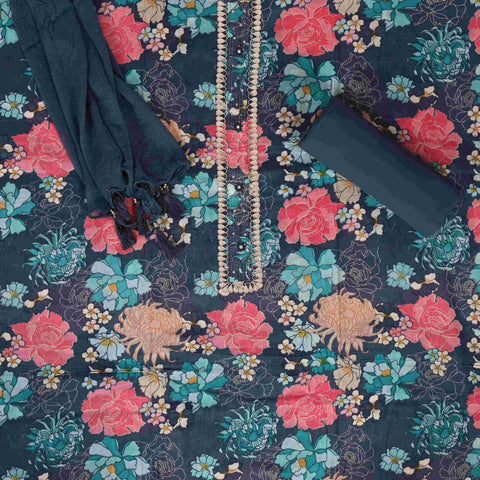 Pewter Grey Cotton Unstitched Suit Set