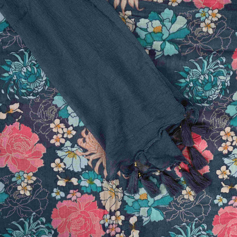 Pewter Grey Cotton Unstitched Suit Set