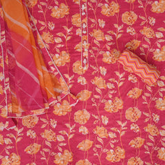 Pink Floral Full Embroidered Cotton Suit Set