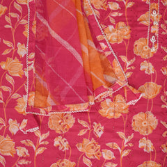 Pink Floral Full Embroidered Cotton Suit Set